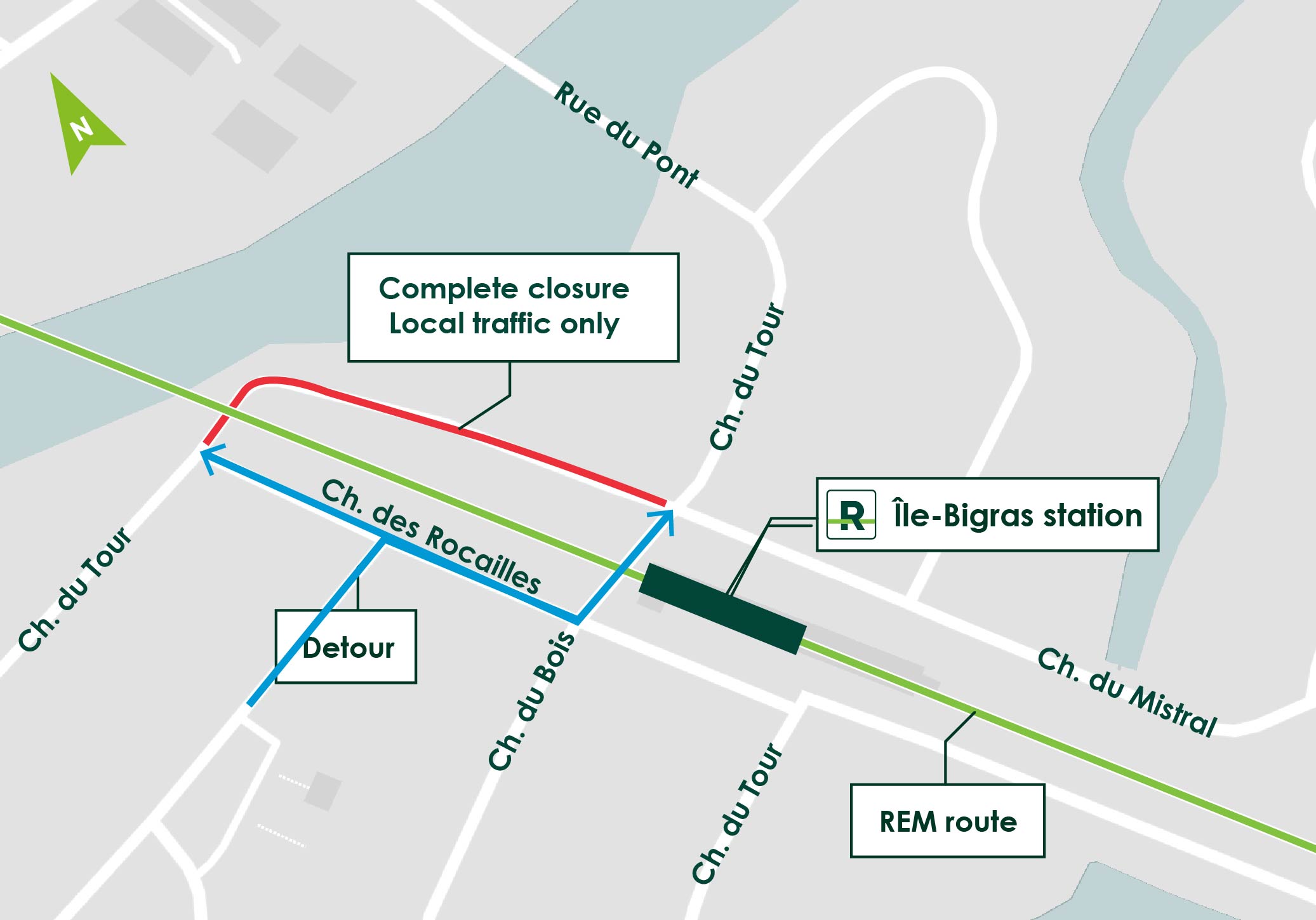 Temporary obstruction of Chemin du Tour Completion of the REM
